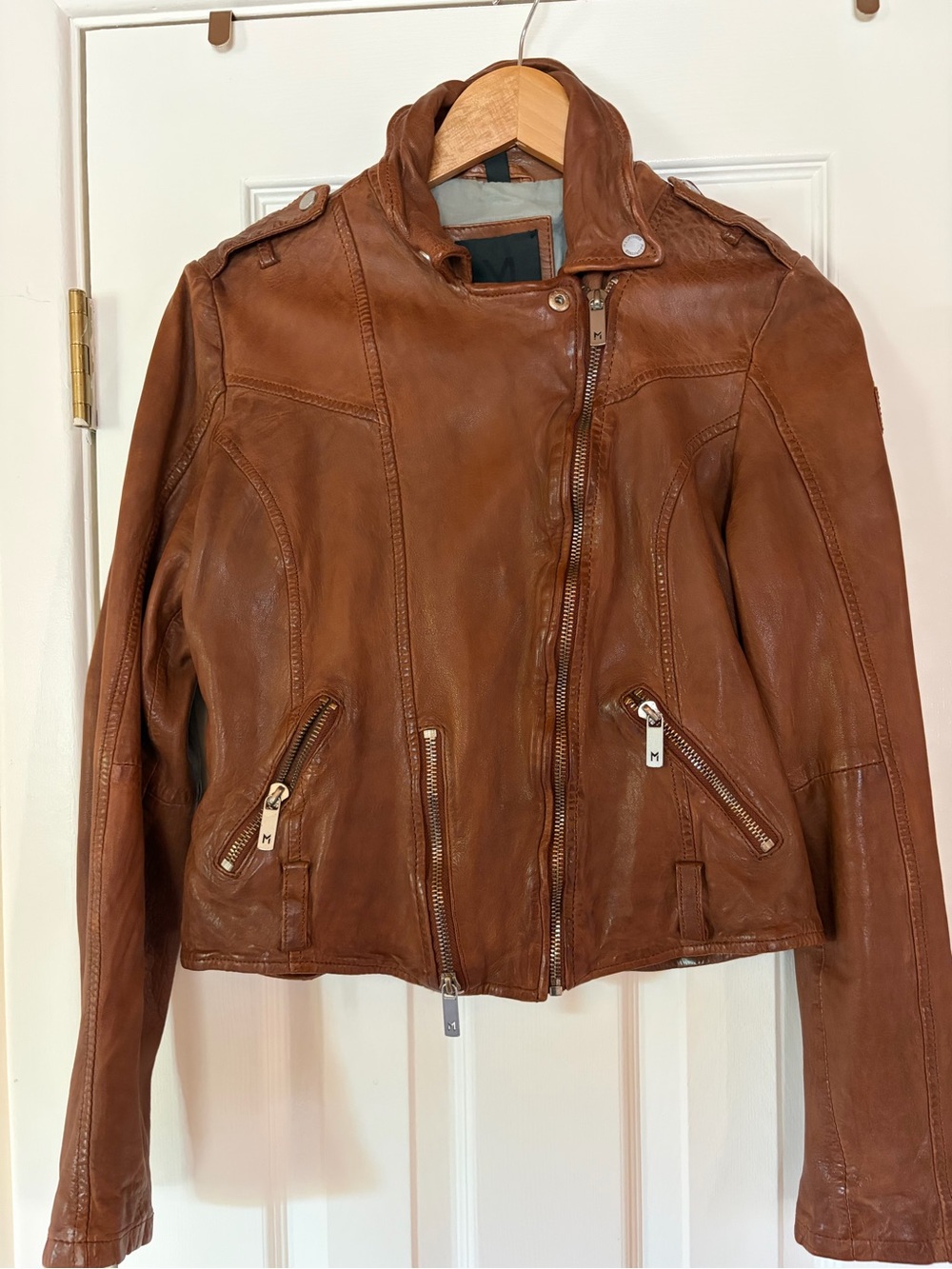 Women's Tan Leather Moto Jacket - Classic Biker Cut